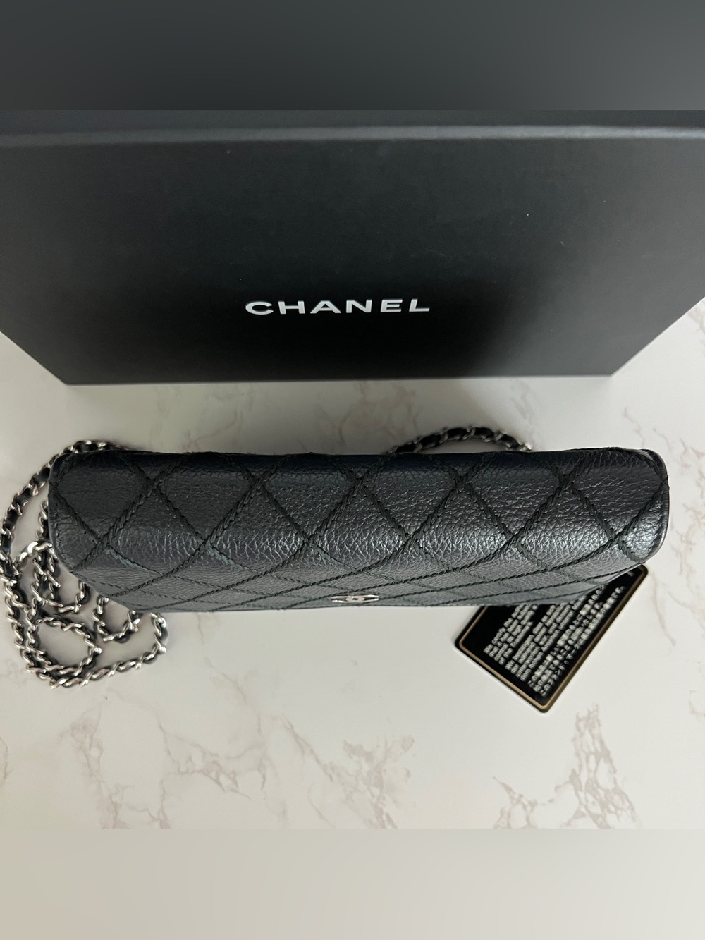 Chanel Whipstitch Wallet on Chain WOC in Black Calfskin and Silver Tone Hardware - Picture 13 of 16